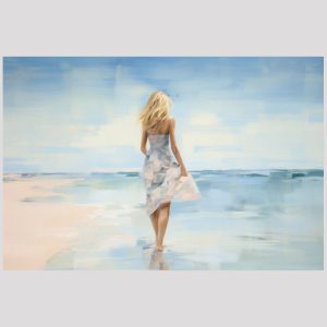 vierkant_23043-White dress on the beach-Abstract painting