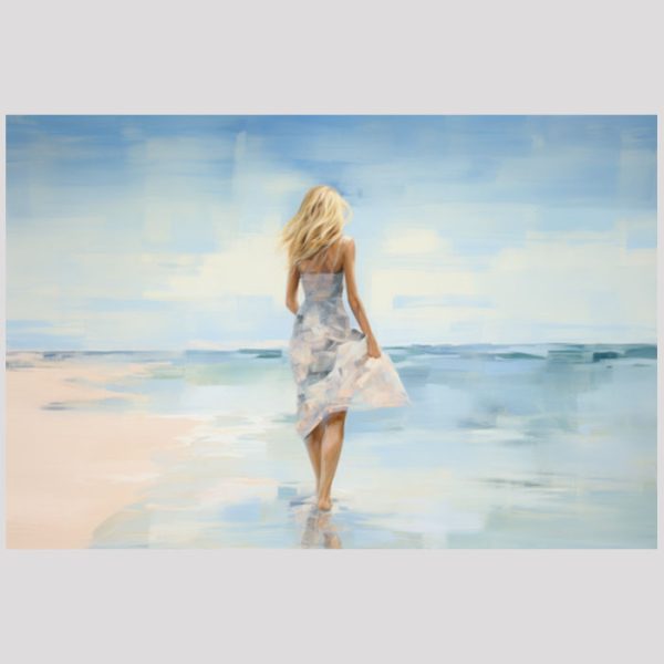 vierkant_23043-White dress on the beach-Abstract painting