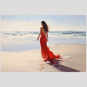 vierkant_23046-Lady in red on the beach-Abstract painting